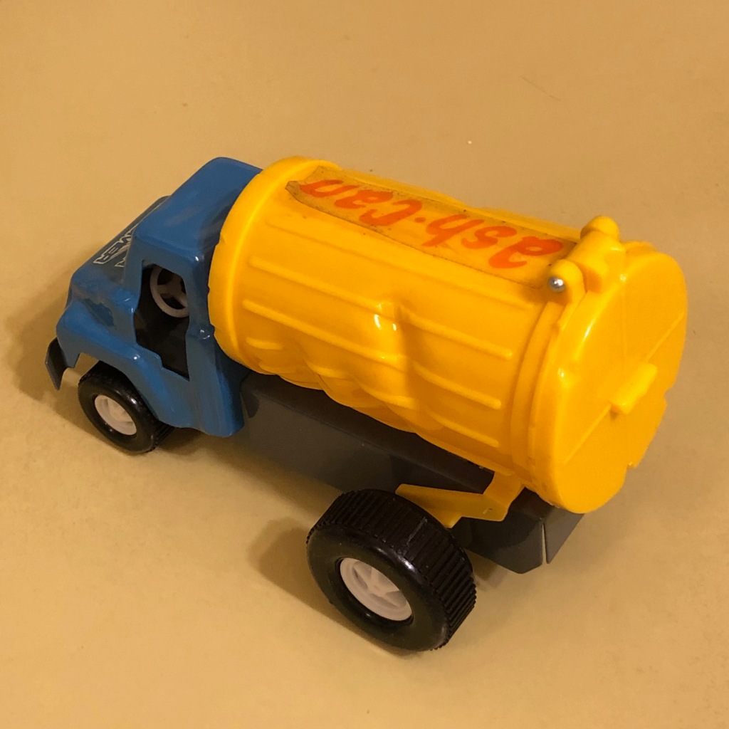 A toy car by Topper Toys called the Zoomer-Boomer Ash Can. It is a show rod or cartoon car.